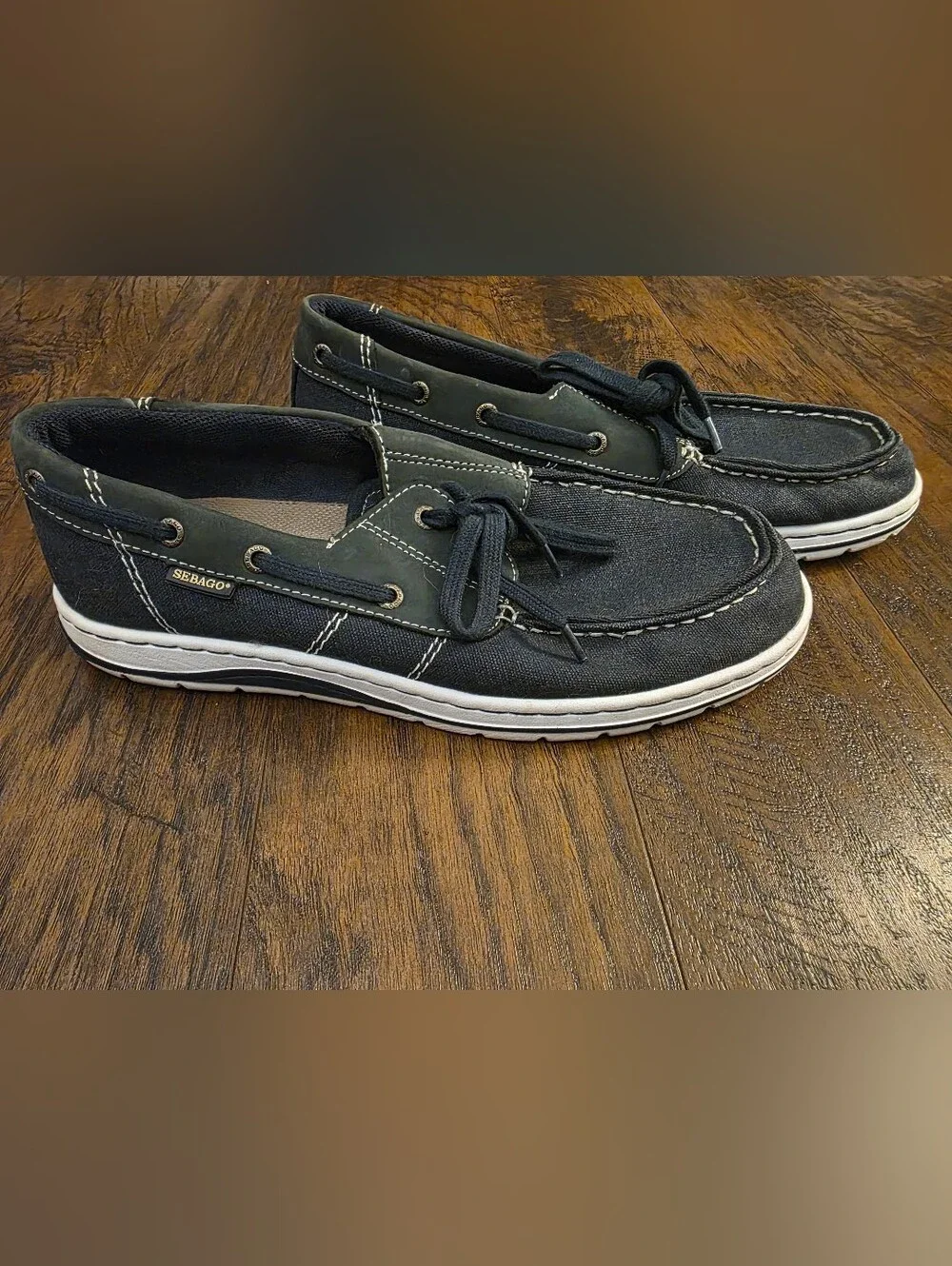 Sebago Men's Navy and Green Canvas Boat Shoes